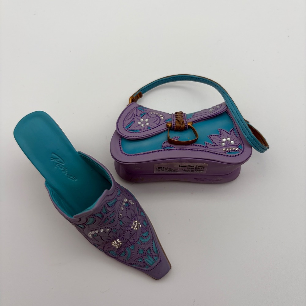 Just The Right Shoe Raine Lone Star Purse & Shoe Miniature Set 25411 Purple Teal